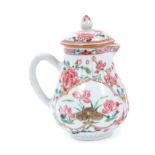 18th century Chinese famille rose fluted cream jug and cover, finely painted with flowers, 11cm heig
