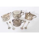 Four silver mustards pots