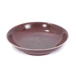 Fine Chinese Qing dynasty aubergine glazed saucer dish, finely potted with rounded sides and flared