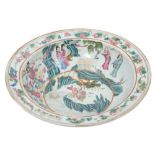 Large late 19th century Chinese famille rose porcelain bowl, decorated with figures and a floral pat