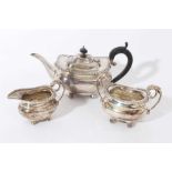 silver three piece bachelor's tea set , Birmingham 1912