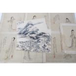 Collection of early 20th century Chinese watercolours, to include a fan design