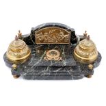 19th century Continental variagated serpentine marble and brass mounted desk stand