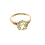 Synthetic yellow sapphire single stone ring