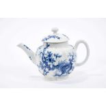 Worcester teapot and cover, circa 1755, of lobed form, painted in blue with the Prunus Root pattern,