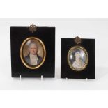 George III portrait miniature on ivory, together with another portrait miniature