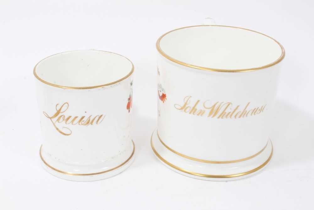 Good collection of six mid-19th century floral painted mugs with dedications, dates etc - Image 7 of 9