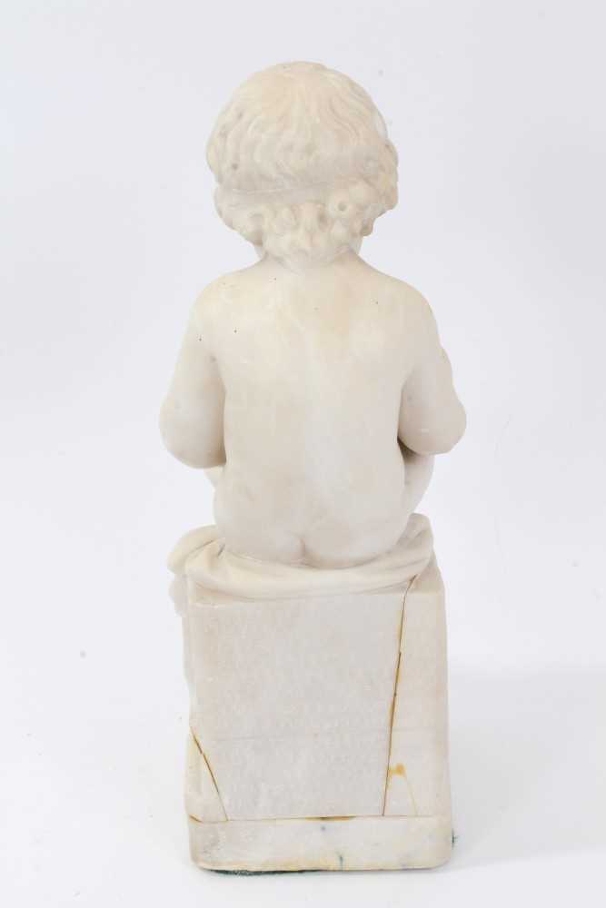 19th century Continental carved white marble figure of a putto reading a book - Image 4 of 5