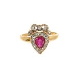 Late Victorian ruby and diamond heart shape cluster ring