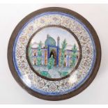 Persian silver and enamel circular rose petal box