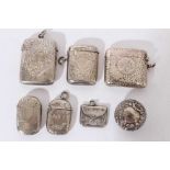 Group of seven Victorian silver Vesta and other cases