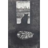 *Richard Bawden (b.1936) signed limited edition etching - Stripe & Blackie, two cats, 3/40, in glaze