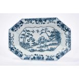 Liverpool Pennington blue and white platter, circa 1785, printed with the Stag at Bay pattern, 26cm