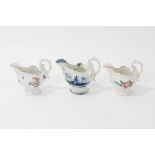 Three 18th century Derby Dolphin ewer form cream jugs