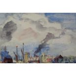 Robert G. D. Alexander pencil and watercolour - Ipswich Docks, signed and dated 1936, in glazed gilt