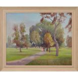 David Britton , contemporary, oil on board - Clissolol Park, London, signed, framed, 60cm x 75cm