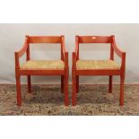 Pair of 1970s Vico Magistretti red painted carimate chairs