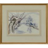 *John Northcote Nash (1893 - 1977), pencil and watercolour - Willows at Flatford, signed, label vers