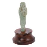 Ancient Egyptian celadon glazed ushabti, wooden mount