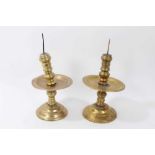 Substantial near pair of late 17th / early 18th century Dutch East Indies pricket candlesticks