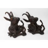 Pair of late 19th / early 20th century Black Forest carved wood coat hooks in the form of Goats