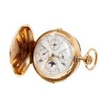 Gold quarter-repeating moon phase calendar pocket watch