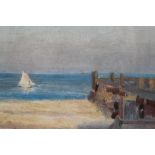 Robert G. D. Alexander oil on canvas - groins at East Terrace, Walton On The Naze, signed, in glazed