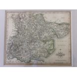 18th Century map of Essex by Carey in glazed frame