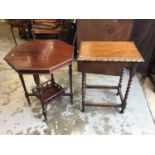 Edwardian mahogany occasional table with octagonal top and an oak barley twist occasional table (2)