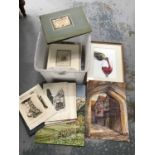 Box unframed etchings, watercolours and studio book