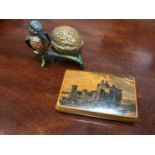 Mauclineware snuff box together with a cold painted metal kingfisher model