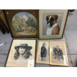 Five pictures to include two Victorian Vanity Fair prints, Lawrence Leeks pastel portrait of a Boxer