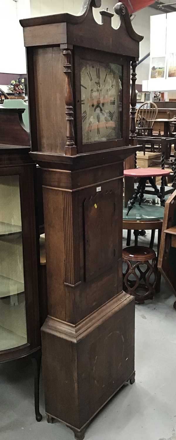 19th century mahogany longcase clock with painted dial (pendulum present but no weights)