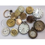 Two silver cased pocket watches and other watch parts