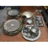 Group of silver plated slavers together with other plated and metalware