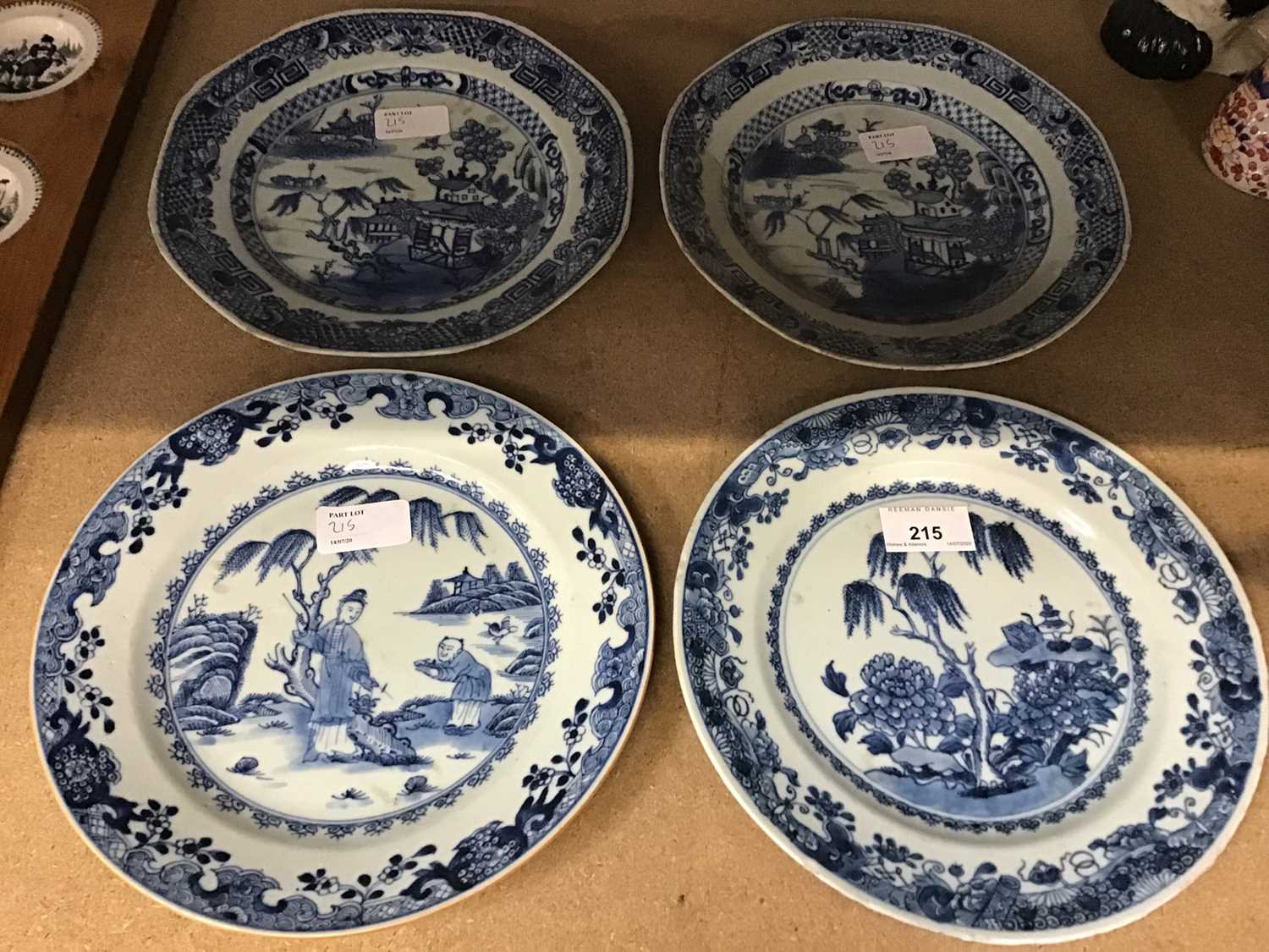 Four 18th century Chinese blue and white plates