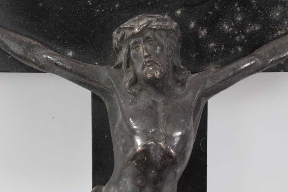 Victorian silver plate and ebonised wood crucifix - Image 3 of 5