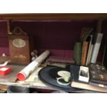 Miscellaneous group of items to include Edison phonograph records, Victorian bookslide, two Judea Fi