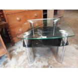 Contemporary chrome and glass two tier coffee table