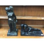 Two nude plaster figures, one by Leonardo Art and the other by Austin Prod Inc