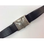 Vintage silver cased wristwatch on later black leather strap