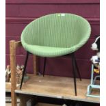 Lloyd Loom green painted wicker tub chair on metal frame