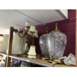 Pair of good quality Waterford cut glass table lamps with brass fittings and alabaster lamp