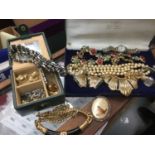 Group of Costume jewellery including a faux pearl necklace and two watches