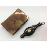 Pair Victorian tortoise shell lorgnettes and brass snuff box in the form of a book