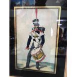 Watercolour of Late 18 th Century army officer in military uniform with drum