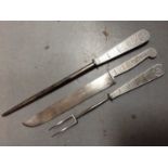 Unusual Second World War North African 'Trench Art' / P.O.W. carving set with aluminium handles (3 p