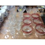 Victorian etched and cut glasses, Bohemian glass bowls, and other glassware