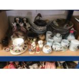 Collection of ceramics, including Hummel and Coalport figures, Buchan pottery, majolica stand, etc