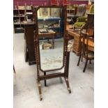 1920s oak and walnut cheval mirror with spiral twist supports